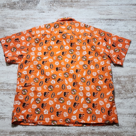 Mens Baltimore Orioles Hawaiian Button Shirt Size XL Orange - Picture 4 of 8